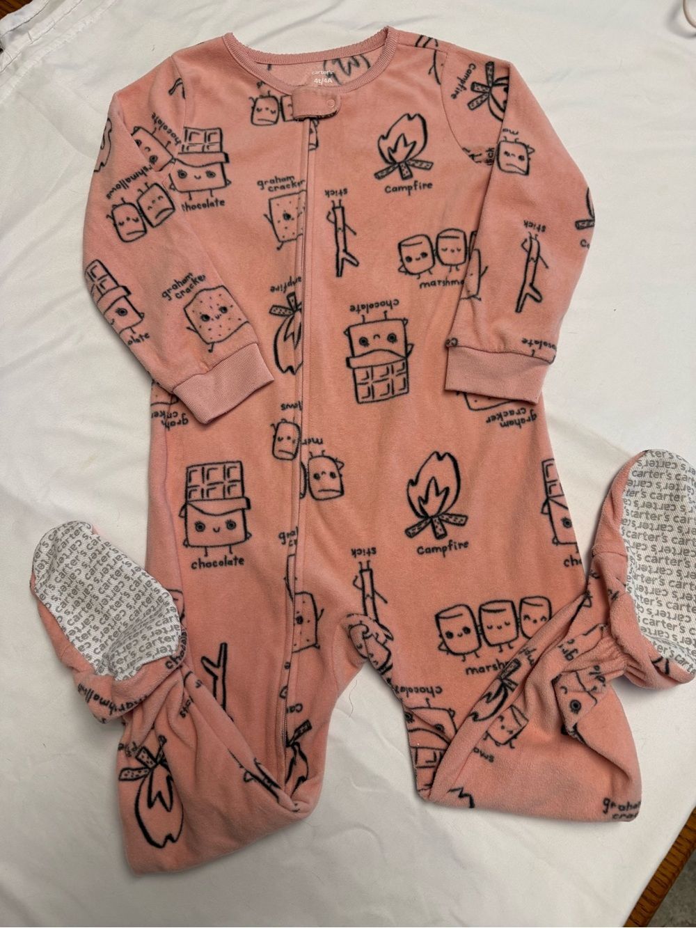 Carter's Coral Pink Marshmallow Campfire Fleece Footed Pajamas
